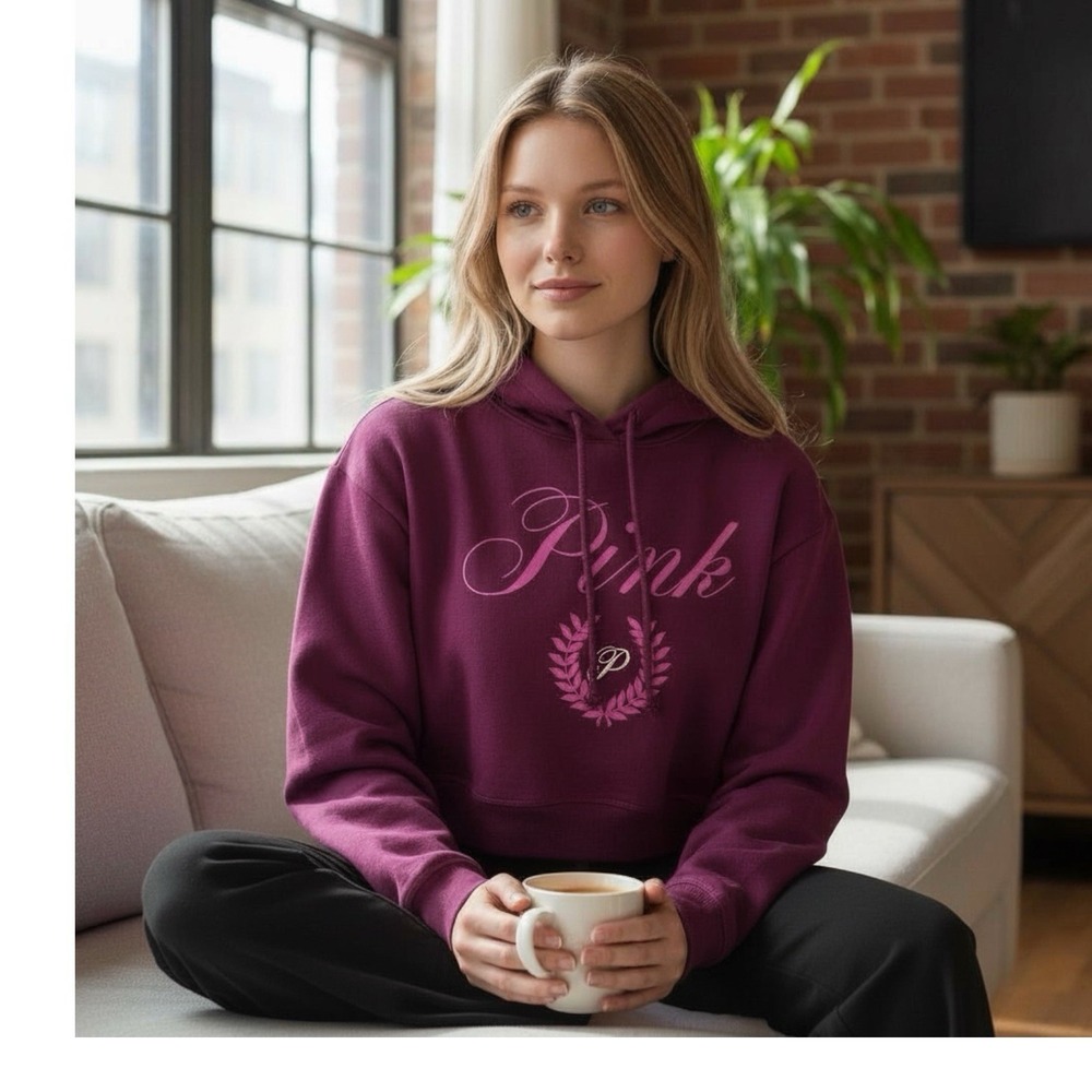 PINK by Victoria's Secret S Cropped Hoodie Y2K Romantic Girl Next Door Chic